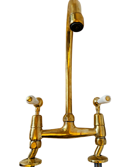 Solid Brass Kitchen Mixer with Porcelain Handles