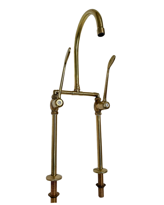 Solid Brass Pillar Kitchen Mixer With Swing Lever  Handles