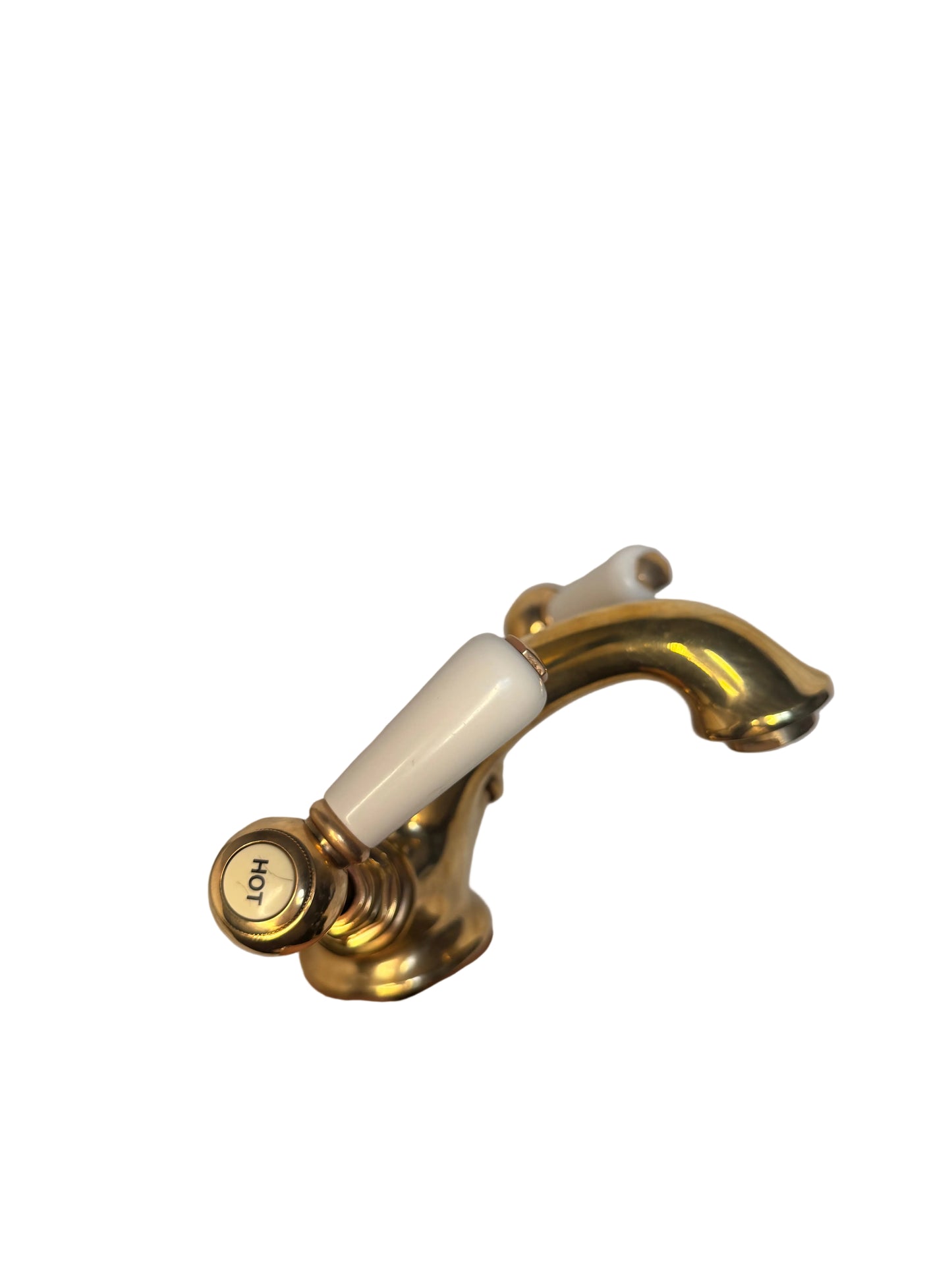 Solid Brass Victorian-Style Basin Mixer Tap with White Lever Handles