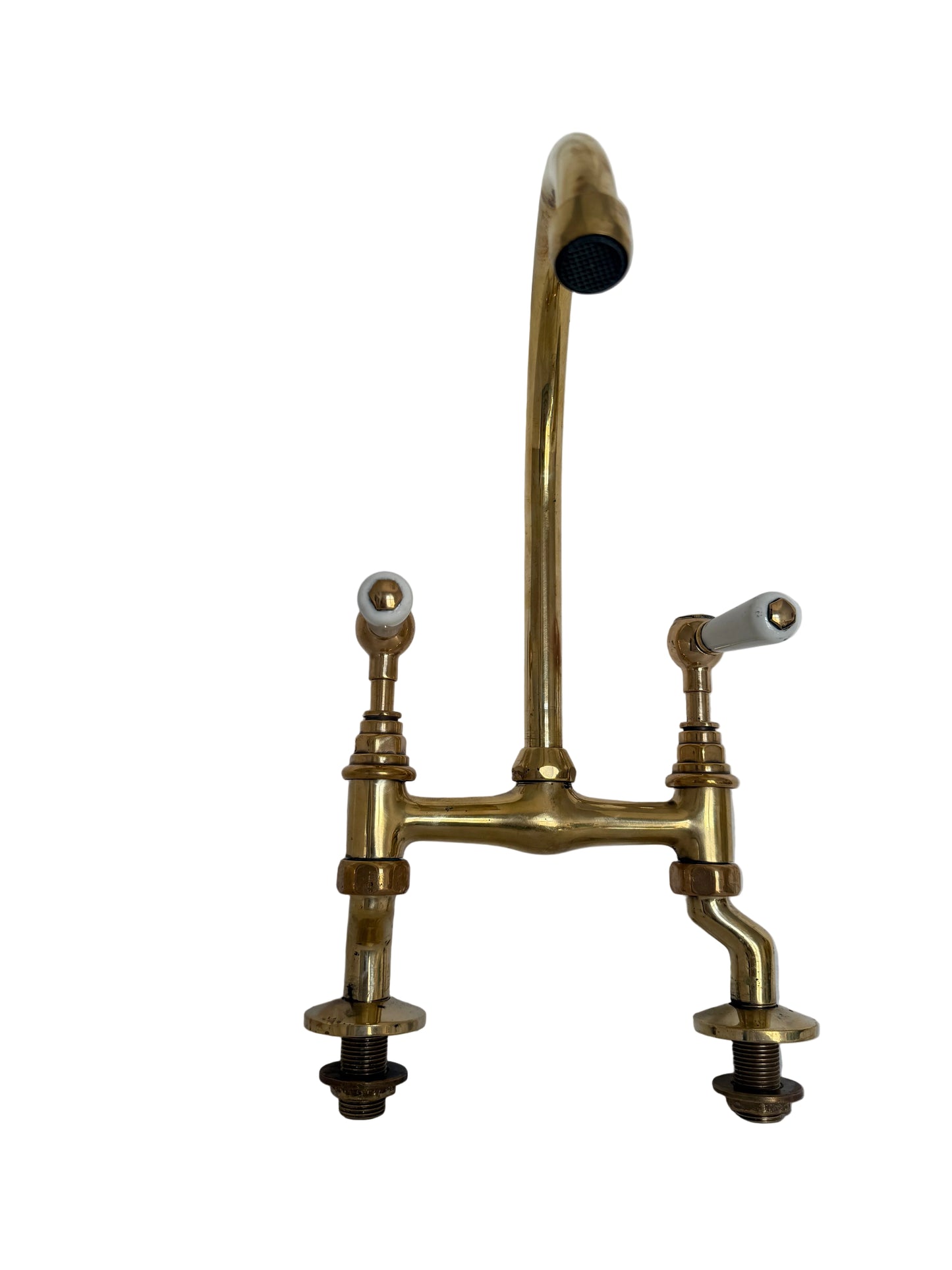 Solid Brass Kitchen Mixer with Porcelain Handles