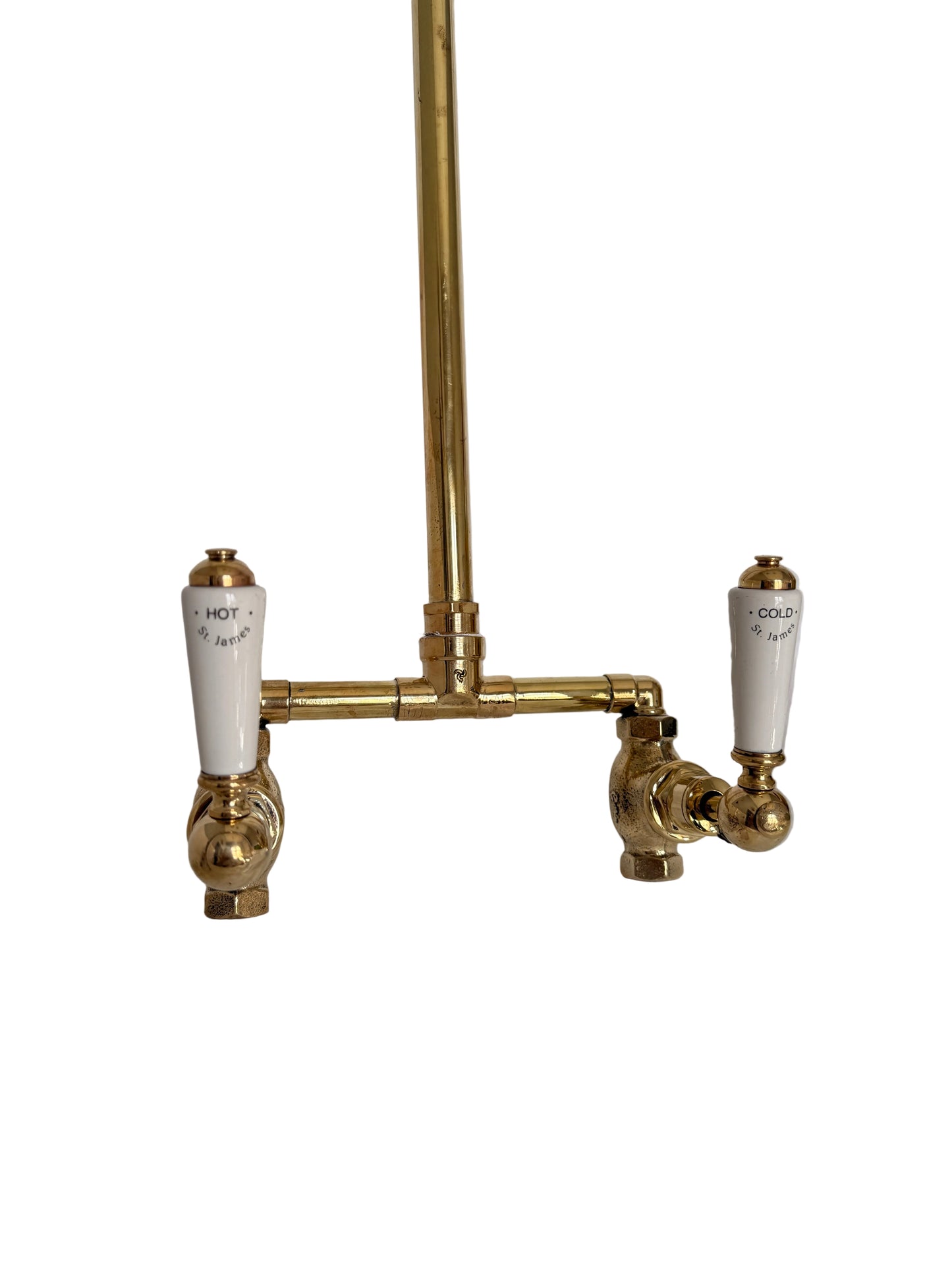 Exposed Solid Brass Shower Set with Straight Finish and Porcelain Lever Handles