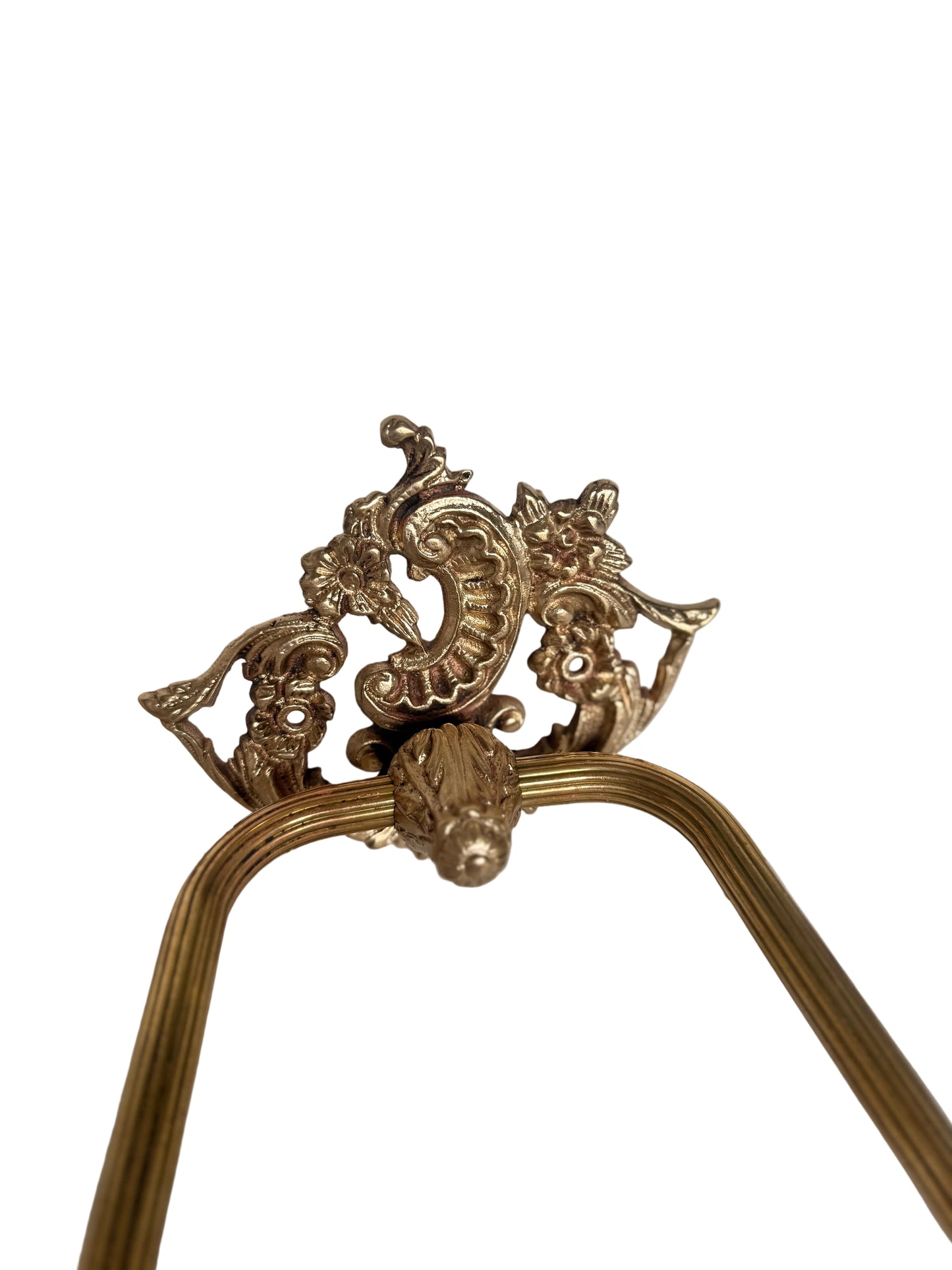 Victorian Solid Brass Towel Holder with Rococo Floral & Scroll Deta