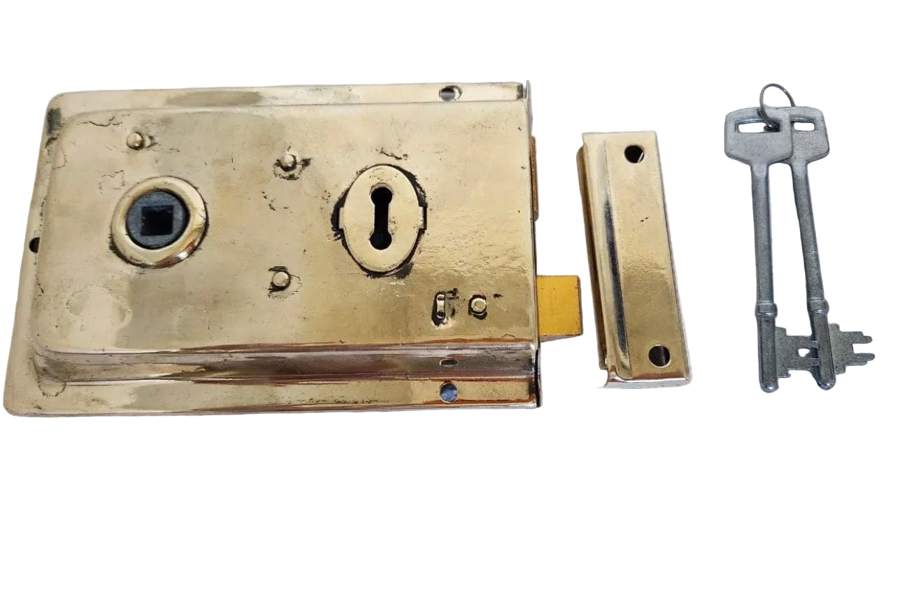 Vintage-Style Brass Rim Sash Lock with Keys