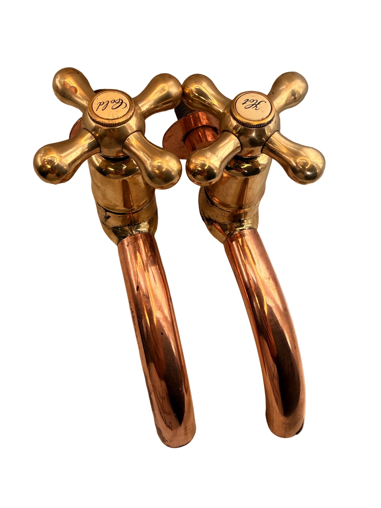 Solid Brass Bib Taps with Extensions and Copper Spouts