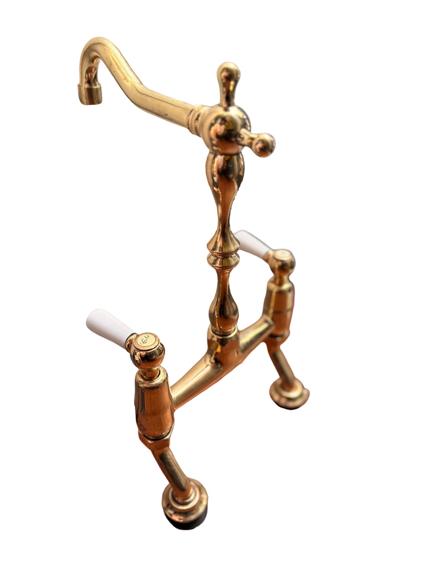 Solid Brass Pillar Kitchen Mixer with Porcelain Handles