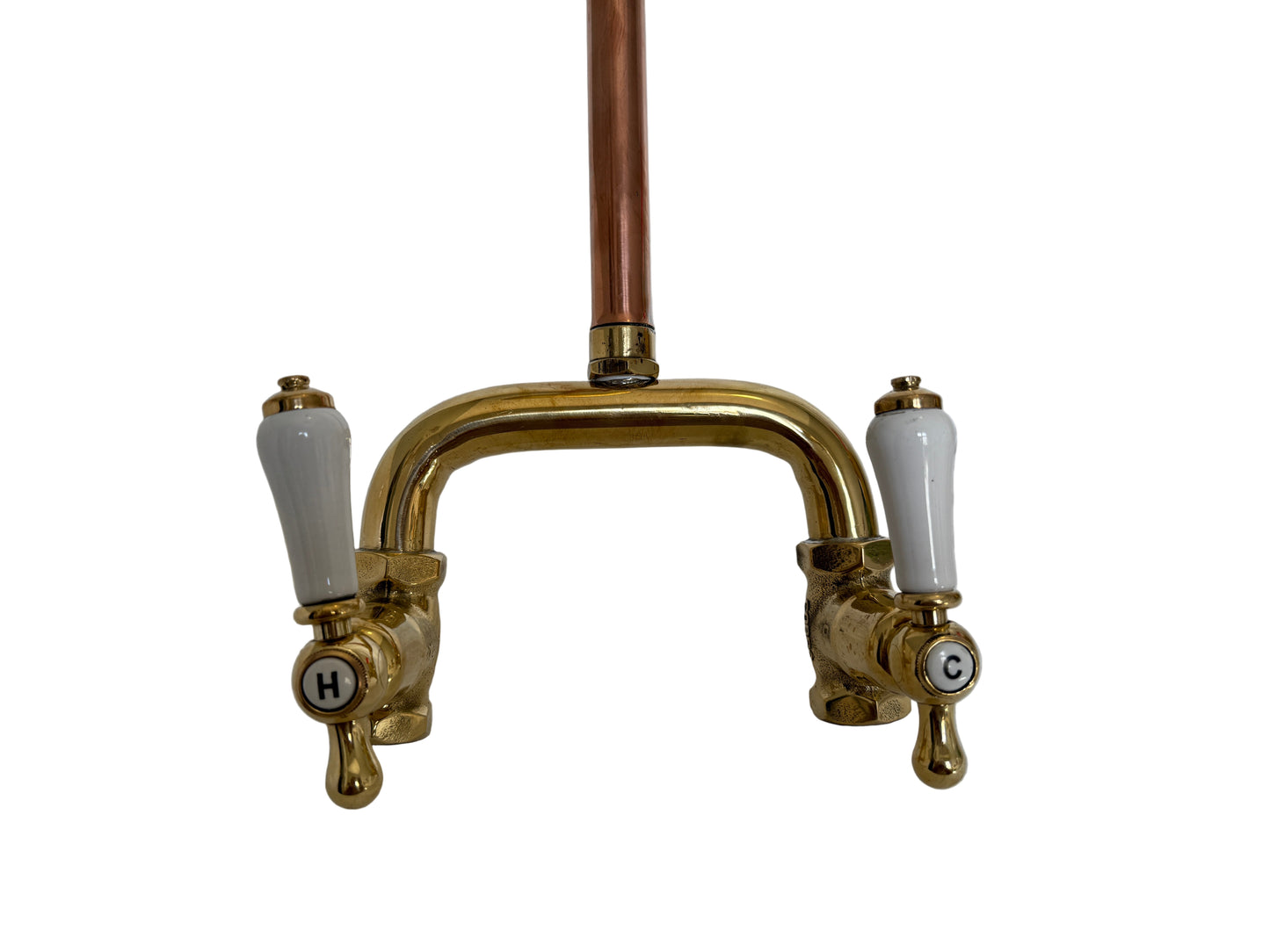 Exposed solid 3/4 Brass & Copper Shower Set with White Porcelain Lever Handles