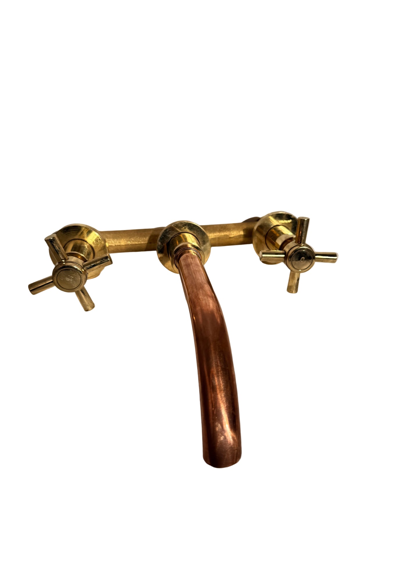 Solid Brass Dual Handle Wall Mounted Mixer Tap with Copper Spout