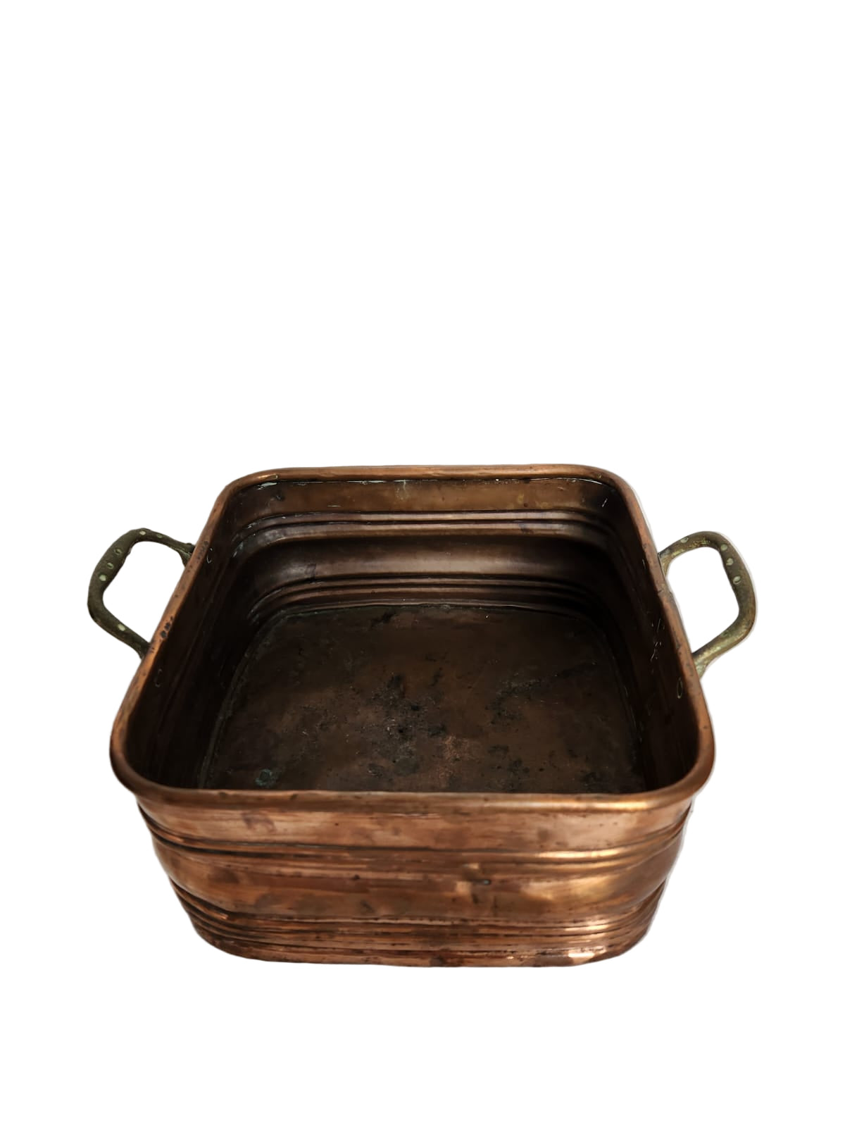 Vintage Hand-Wrought Copper Planter with Brass Handles
