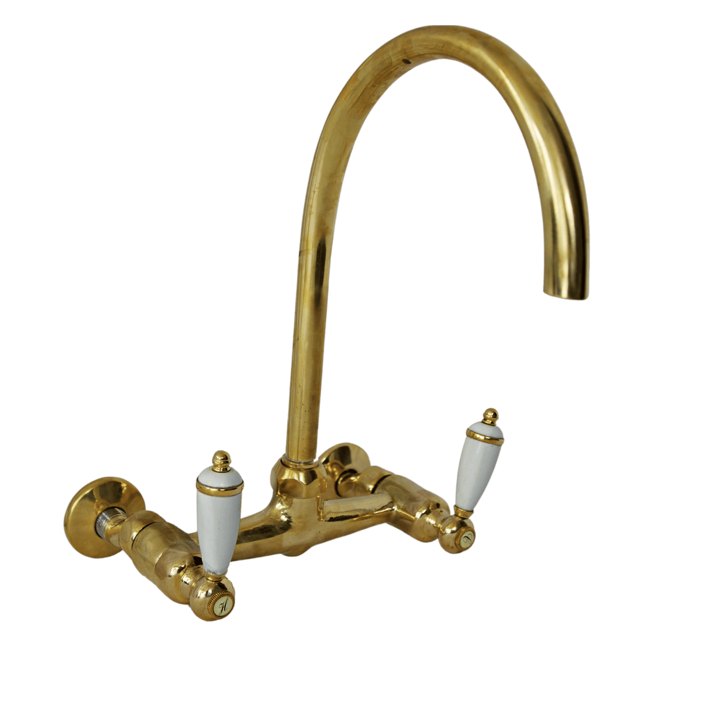 Solid Brass wall mounted kitchen mixer with porcelain leaver handles