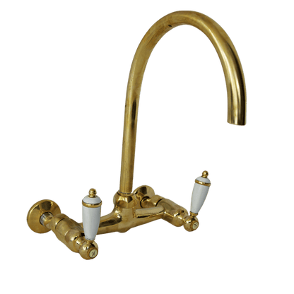 Solid Brass wall mounted kitchen mixer with porcelain leaver handles