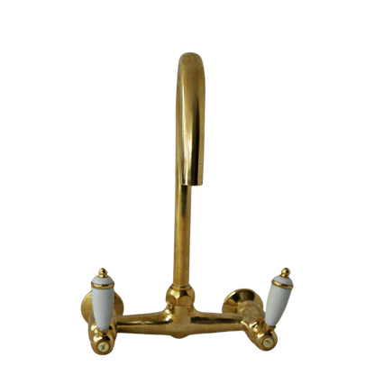 Solid Brass wall mounted kitchen mixer with porcelain leaver handles