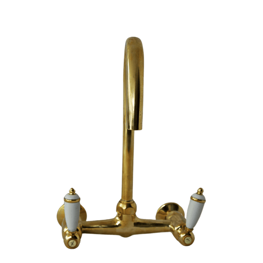 Solid Brass wall mounted kitchen mixer with porcelain leaver handles