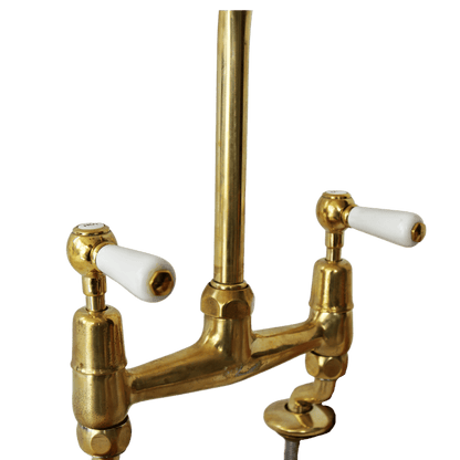 Solid brass Pillar Kitchen mixer with porcelain handles