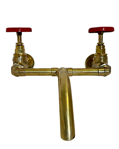 Solid brass Wall Mounted Kitchen mixer with bespoke gate valve handles
