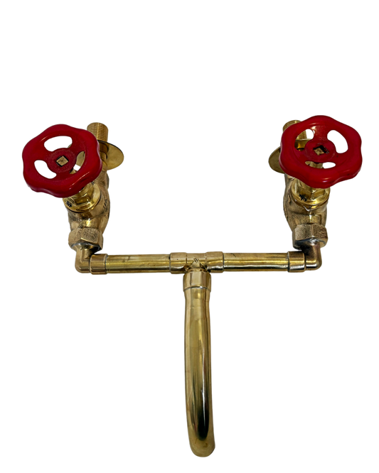 Solid brass Wall Mounted Kitchen mixer with bespoke gate valve handles