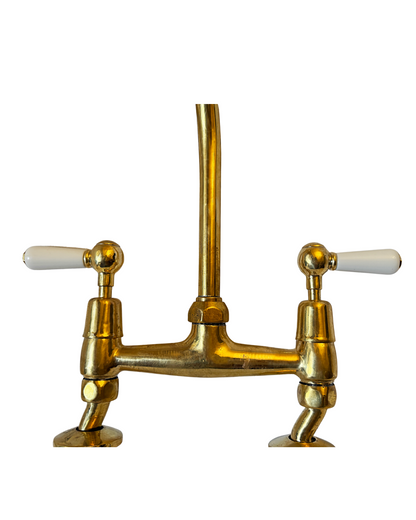 Solid Brass Kitchen Mixer with Porcelain Handles