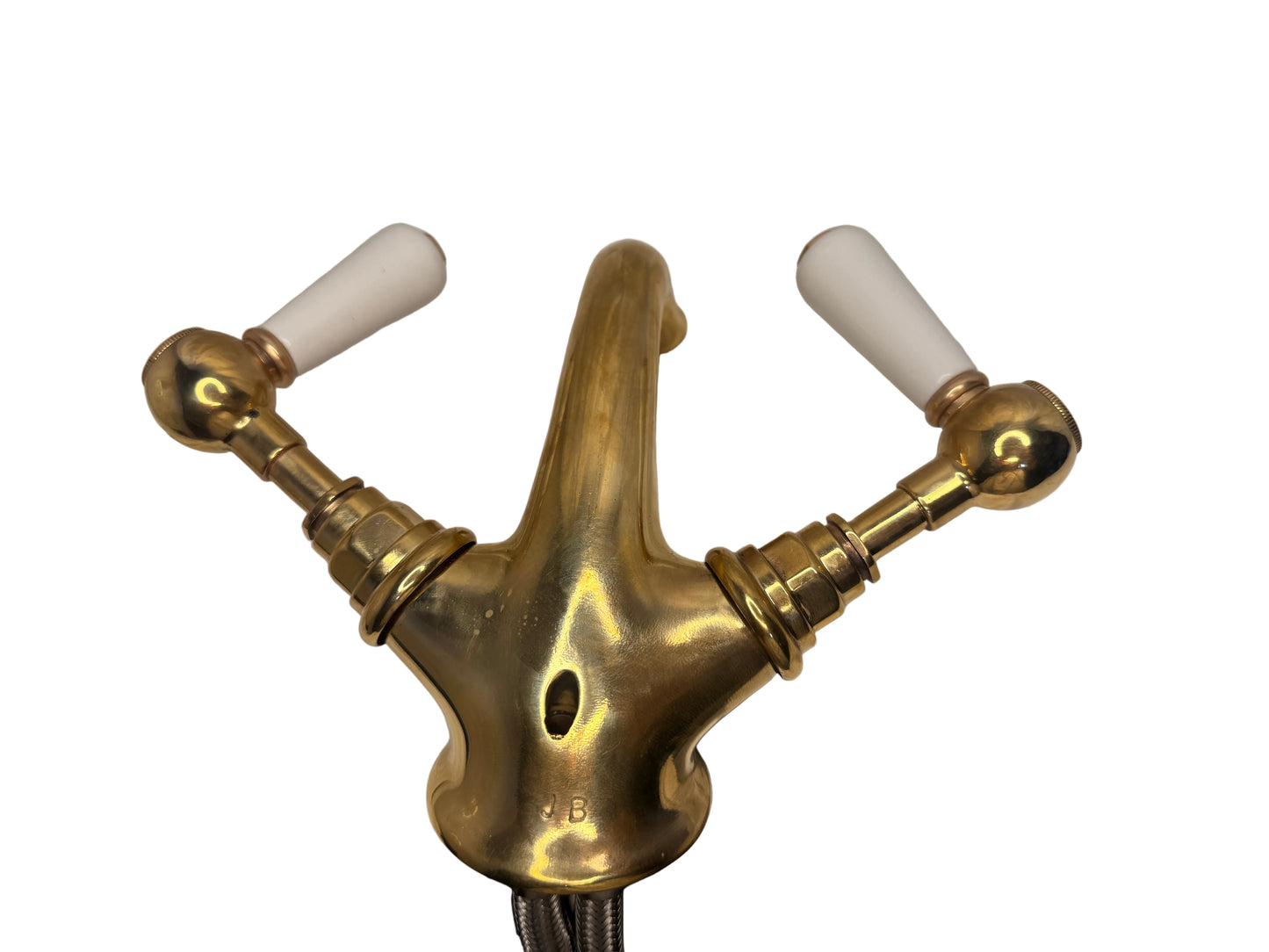 Solid Brass Victorian-Style Basin Mixer Tap with White Lever Handles