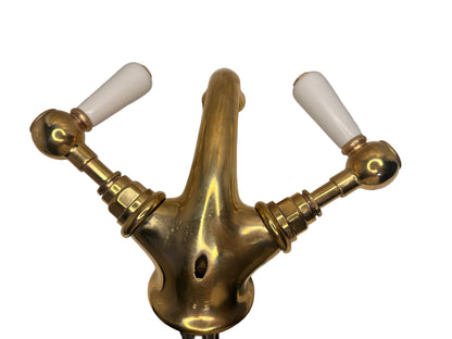 Solid Brass Victorian-Style Basin Mixer Tap with White Lever Handles