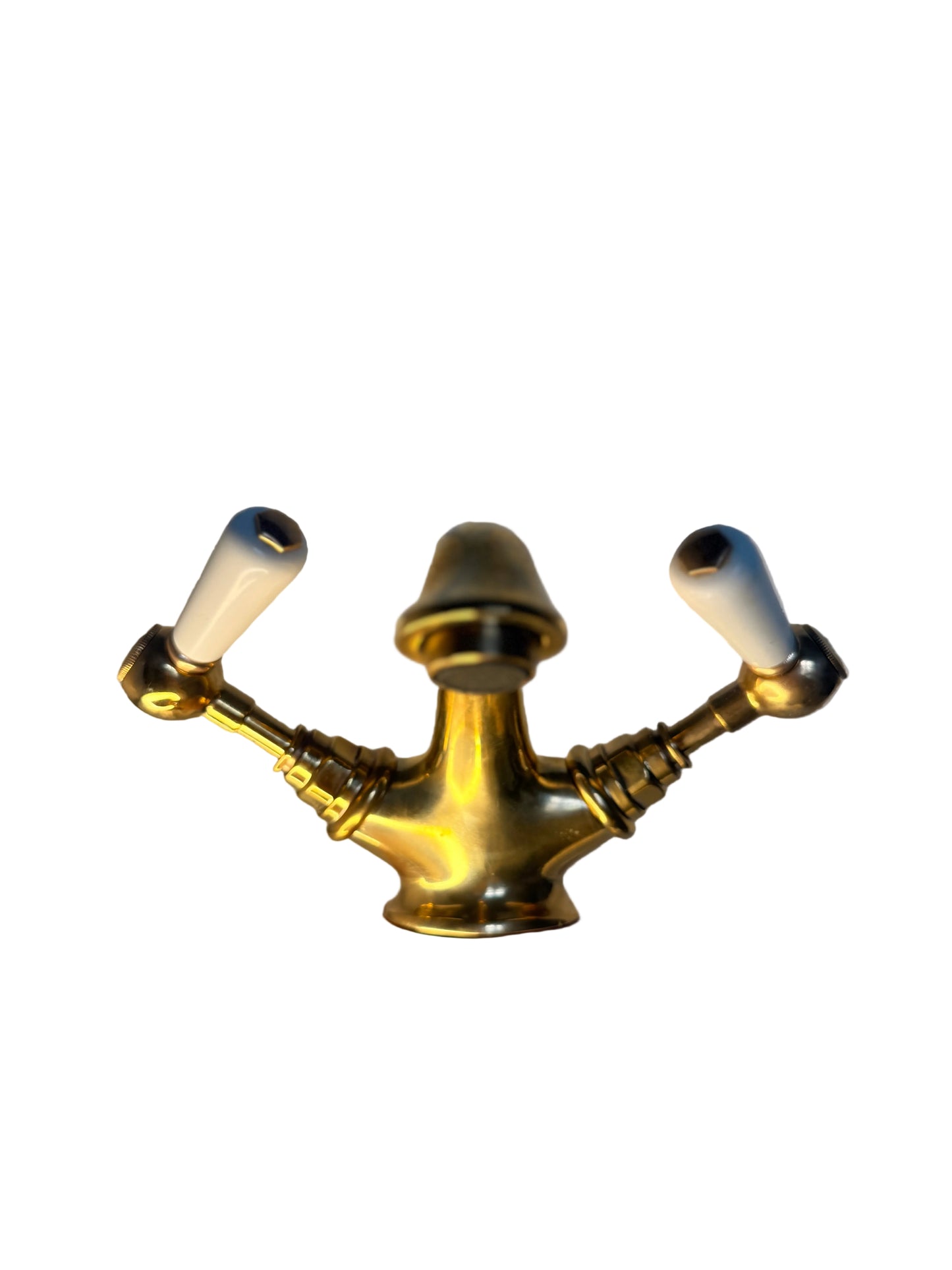 Solid Brass Victorian-Style Basin Mixer Tap with White Lever Handles