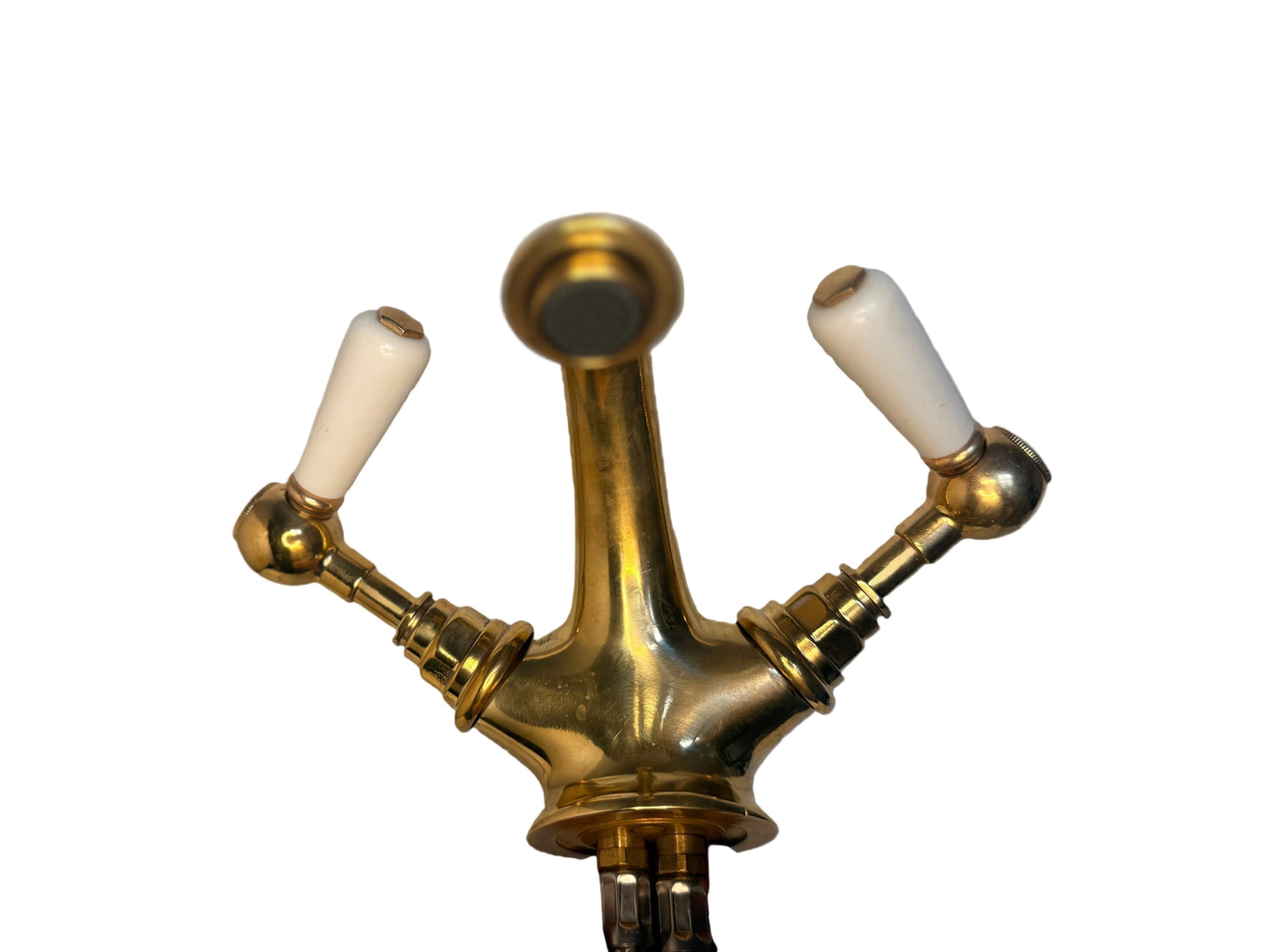Solid Brass Victorian-Style Basin Mixer Tap with White Lever Handles