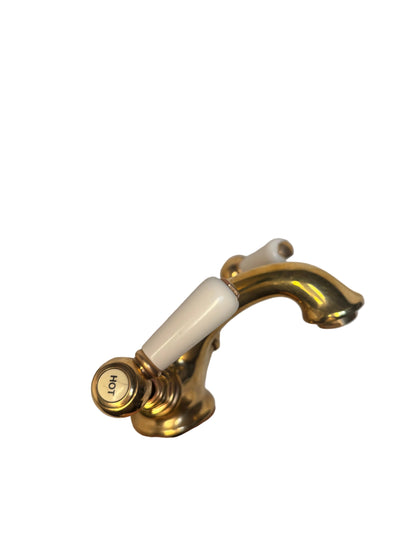 Solid Brass Victorian-Style Basin Mixer Tap with White Lever Handles