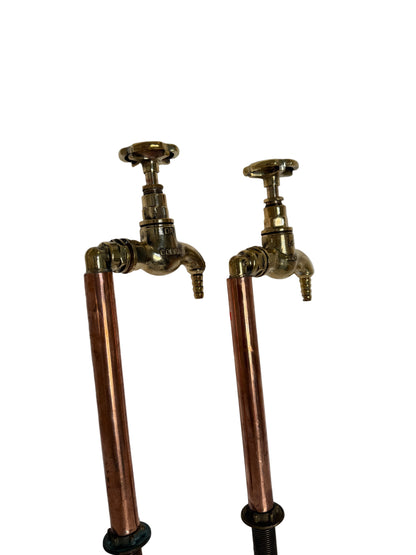 Solid Copper and Brass Pillar taps with bespoke gate valve handles