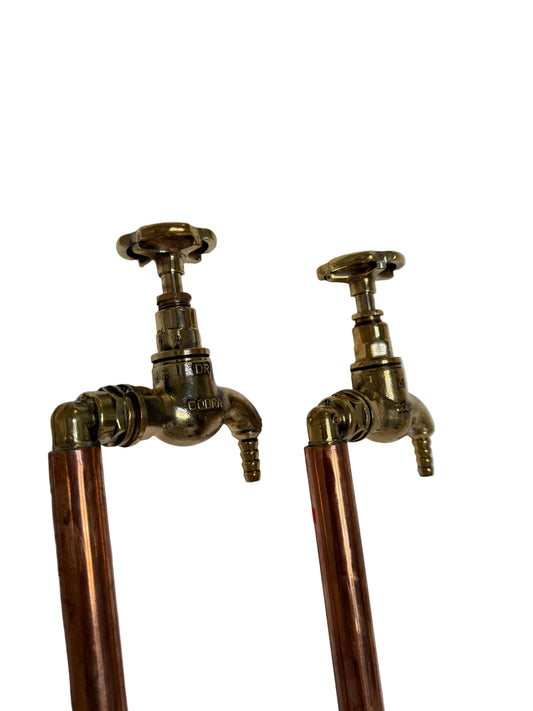 Solid Copper and Brass Pillar taps with bespoke gate valve handles
