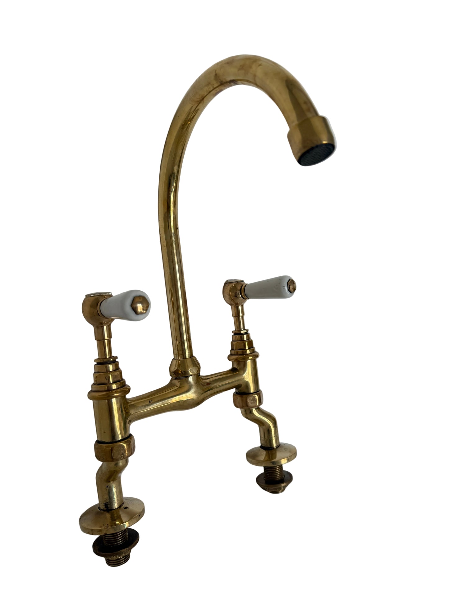 Solid Brass Kitchen Mixer with Porcelain Handles