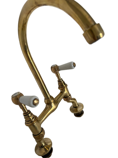 Solid Brass Kitchen Mixer with Porcelain Handles