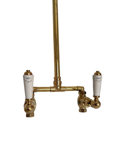 Exposed Solid Brass Shower Set with Straight Finish and Porcelain Lever Handles