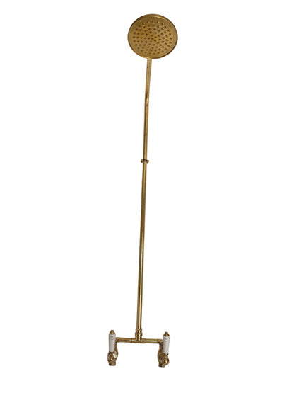 Exposed Solid Brass Shower Set with Straight Finish and Porcelain Lever Handles