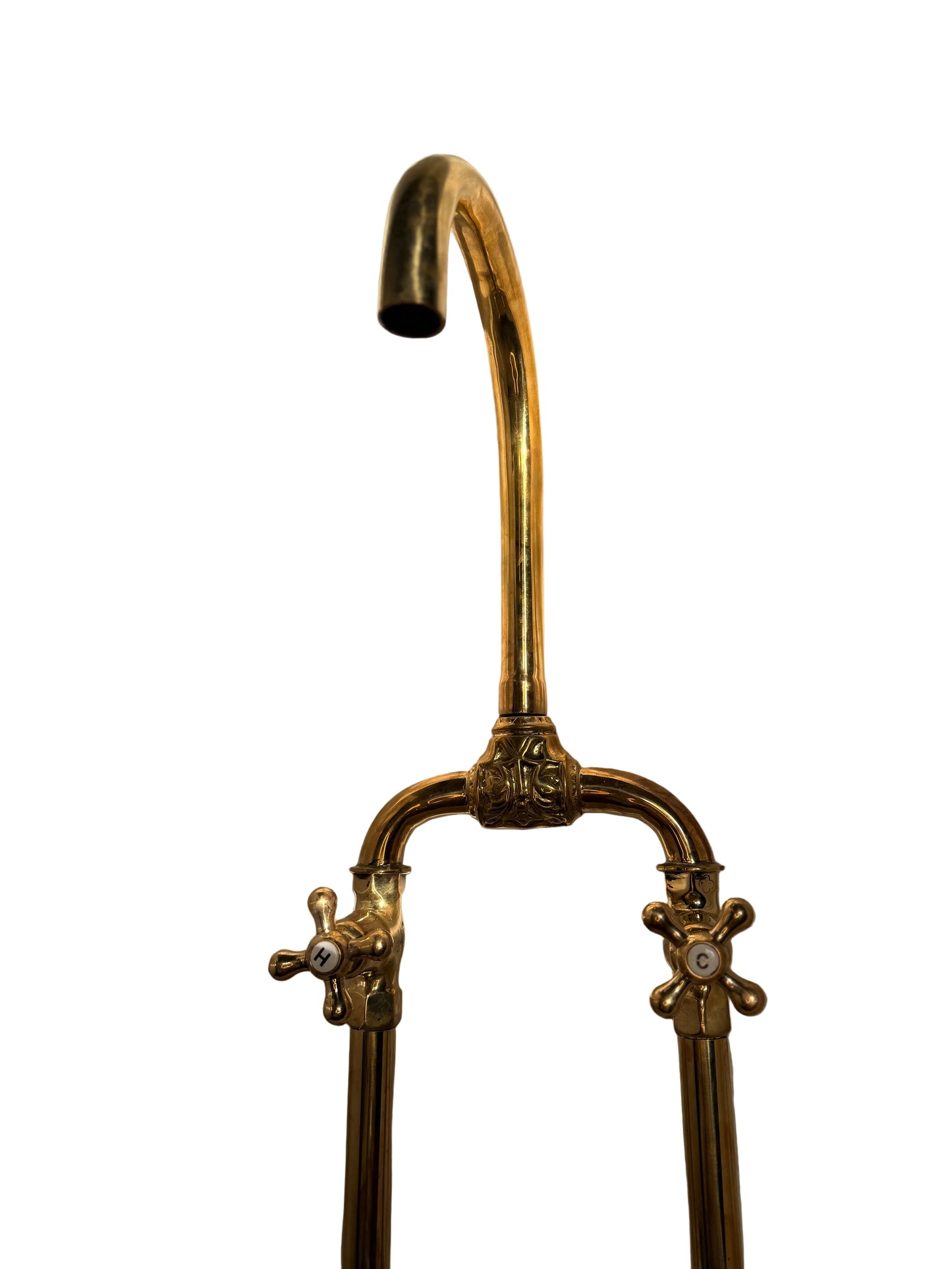 Solid Brass Customised Pillar Kitchen Mixer with Traditional Cross Handles