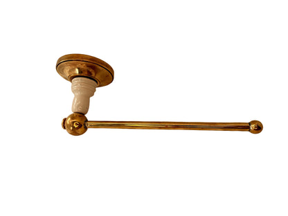 Solid Brass Toilet Roll Holder with White Ceramic Accent