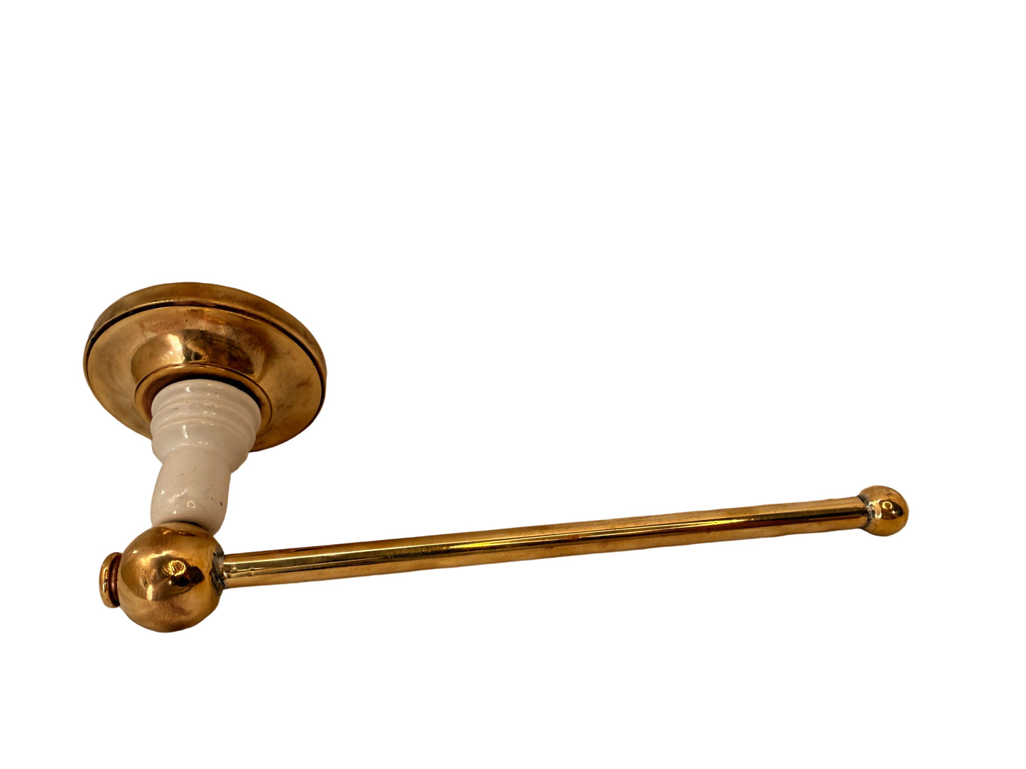 Solid Brass Toilet Roll Holder with White Ceramic Accent