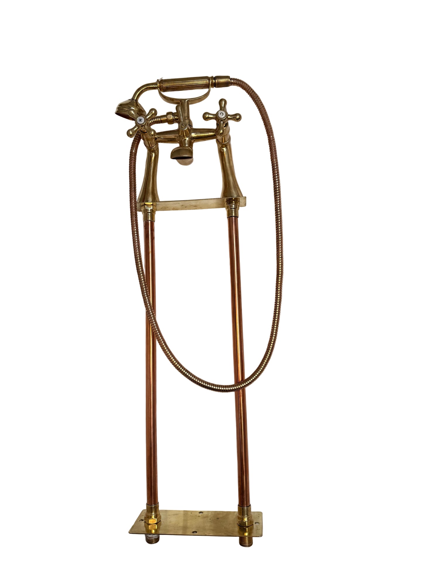 Solid Brass and Copper Freestanding Bath Mixer with Hand Shower