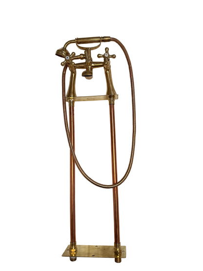 Solid Brass and Copper Freestanding Bath Mixer with Hand Shower