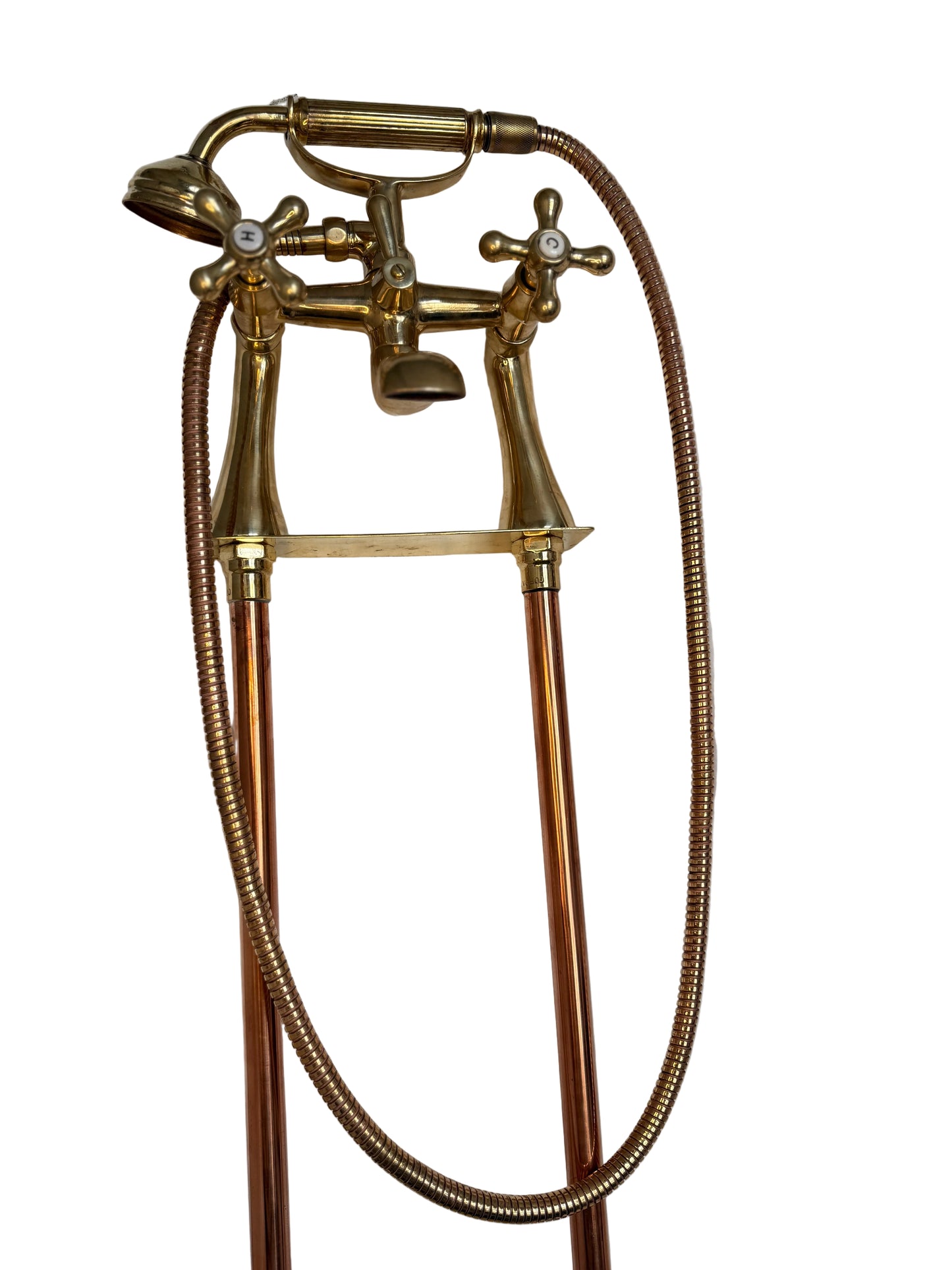Solid Brass and Copper Freestanding Bath Mixer with Hand Shower