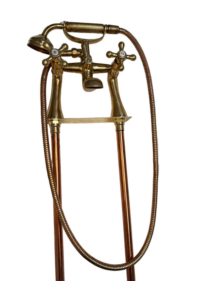 Solid Brass and Copper Freestanding Bath Mixer with Hand Shower