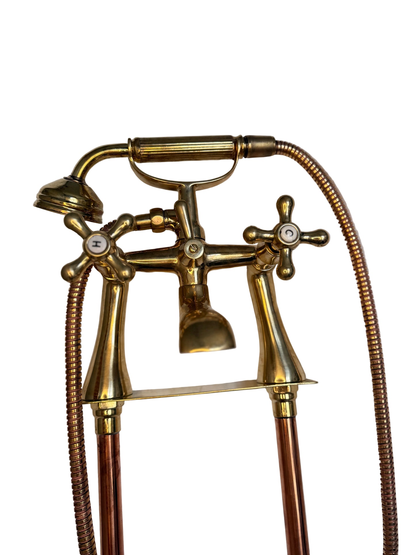 Solid Brass and Copper Freestanding Bath Mixer with Hand Shower