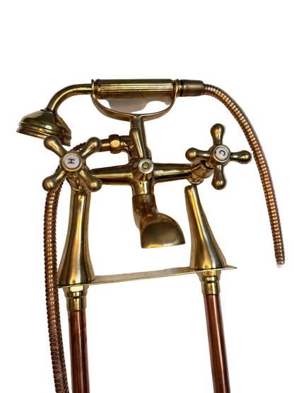 Solid Brass and Copper Freestanding Bath Mixer with Hand Shower