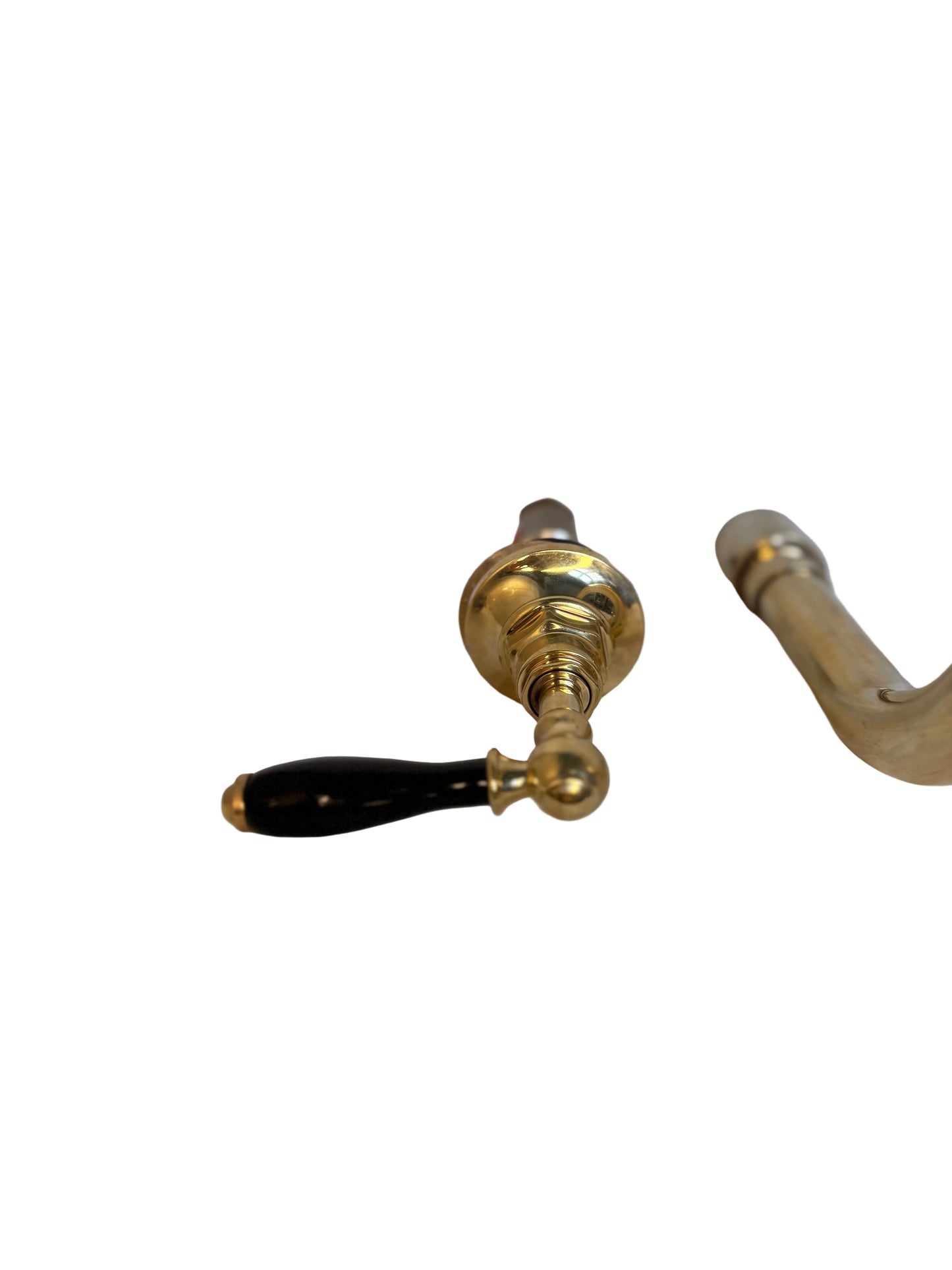 Antique Brass Wall-Mounted Basin Mixer with Black Lever Handles