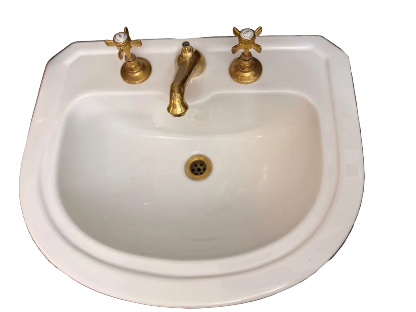 Vintage Basin & Pedestal Set with 3-Hole Mixer and Solid Brass Clicker Waste