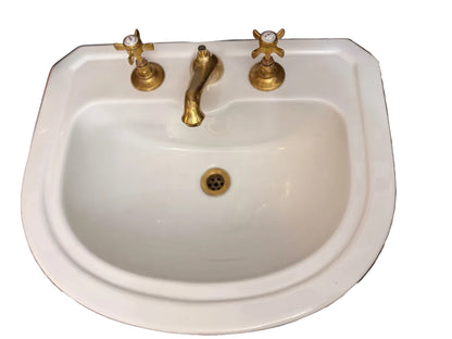 Vintage Basin & Pedestal Set with 3-Hole Mixer and Solid Brass Clicker Waste