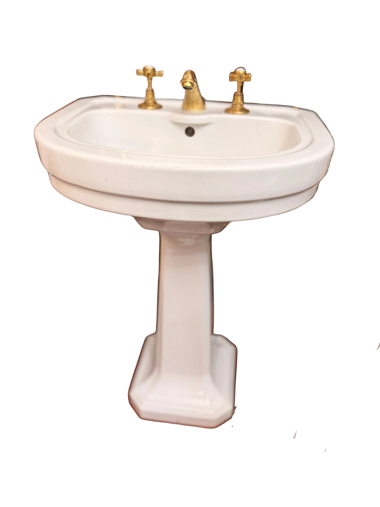 Vintage Basin & Pedestal Set with 3-Hole Mixer and Solid Brass Clicker Waste