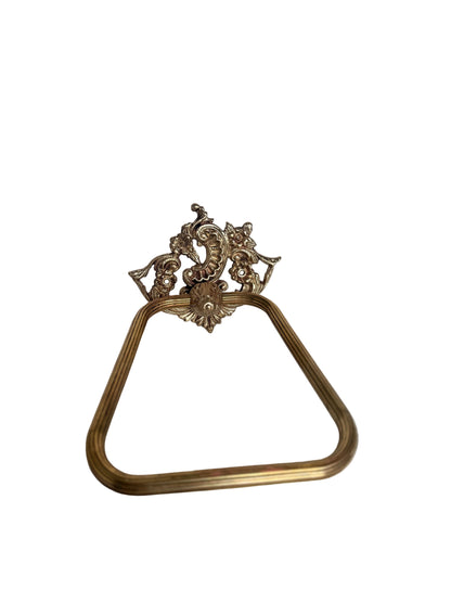 Victorian Solid Brass Towel Holder with Rococo Floral & Scroll Deta