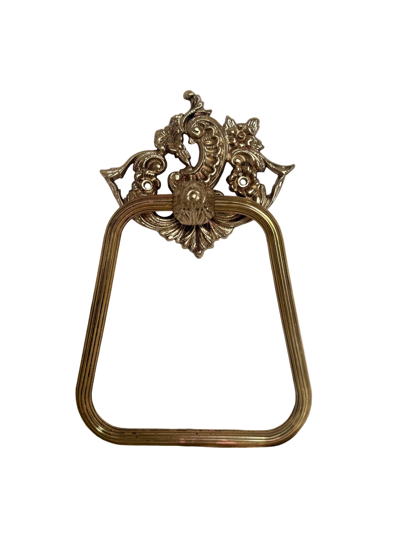Victorian Solid Brass Towel Holder with Rococo Floral & Scroll Deta