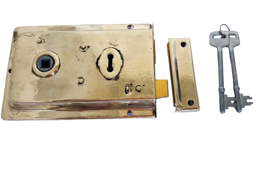 Vintage-Style Brass Rim Sash Lock with Keys