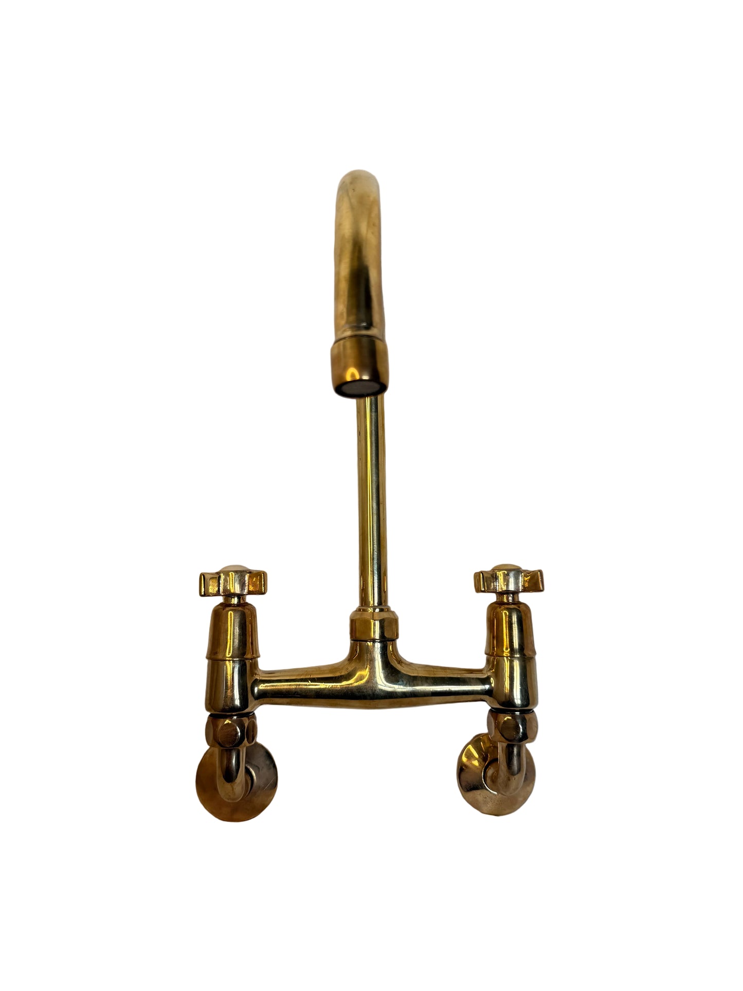 Solid Brass Wall-Mounted Kitchen Mixer Tap with Porcelain & Brass Handles