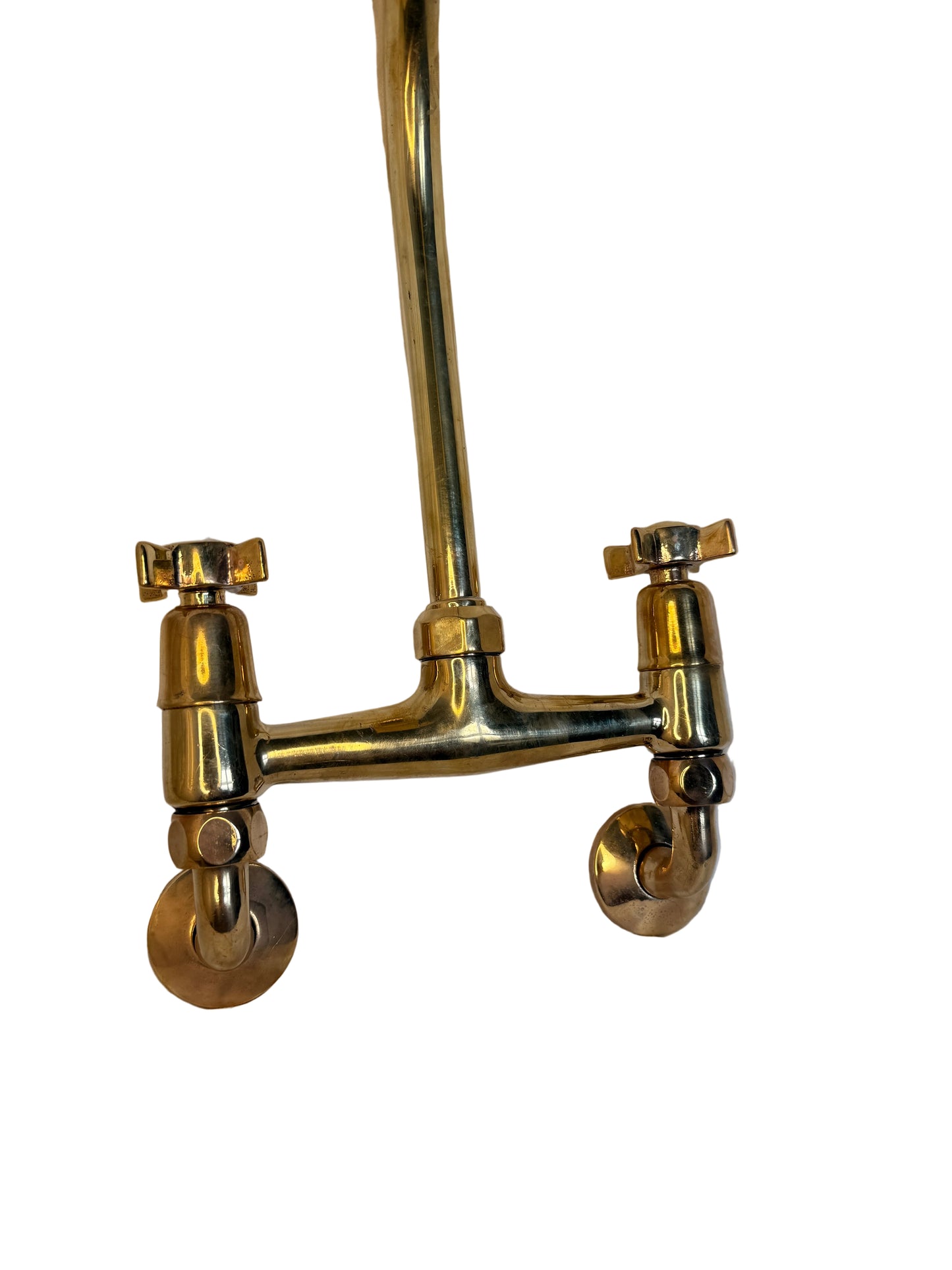 Solid Brass Wall-Mounted Kitchen Mixer Tap with Porcelain & Brass Handles