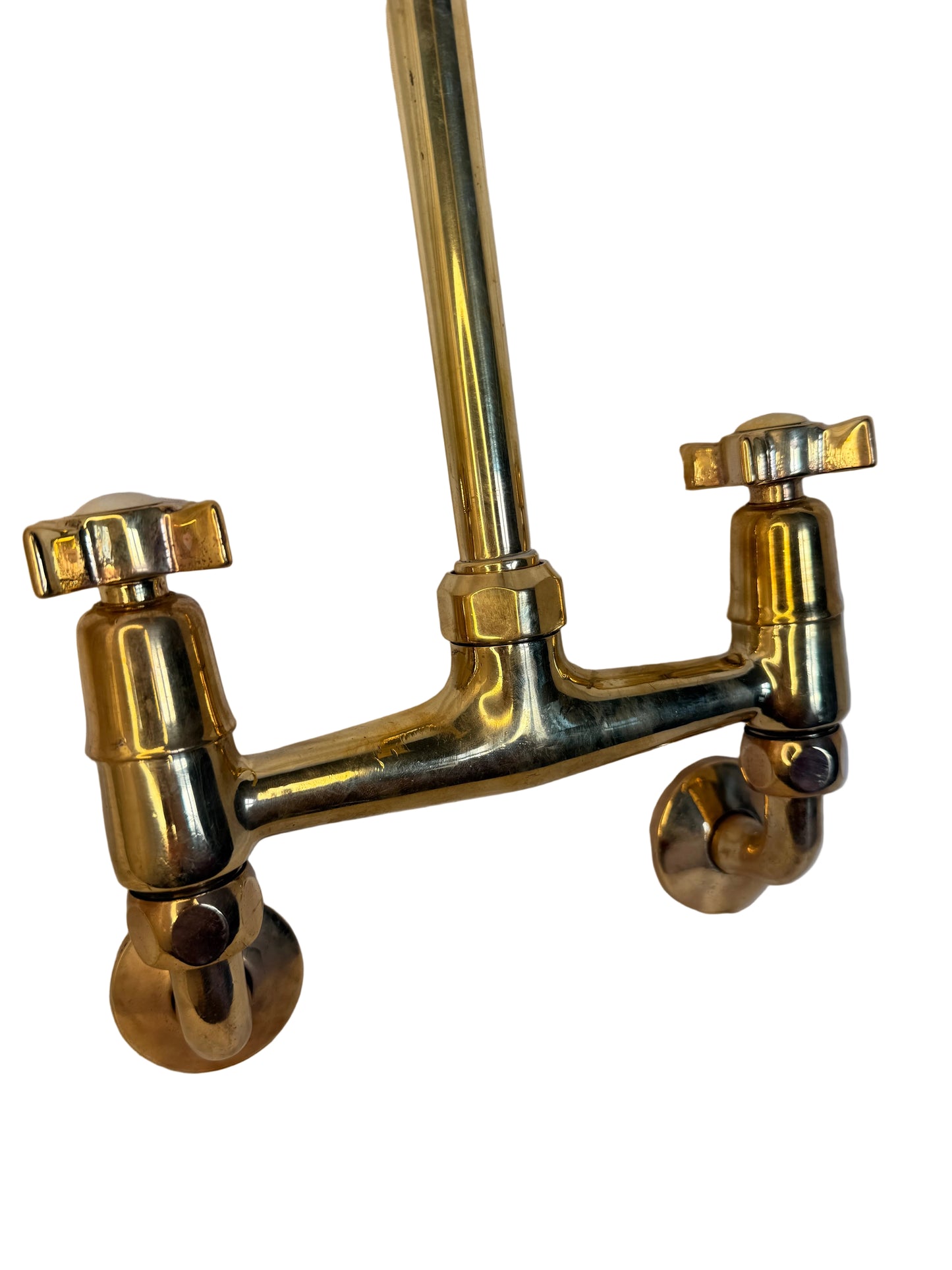 Solid Brass Wall-Mounted Kitchen Mixer Tap with Porcelain & Brass Handles